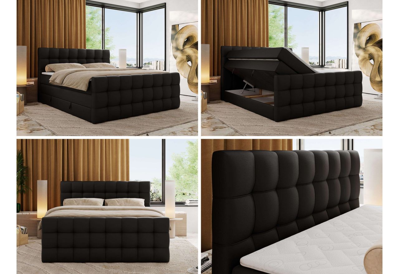 Łóżko kontynentalne - ALTIVO KING DUO - 160x200 - H3 - czarny, ekoskóra