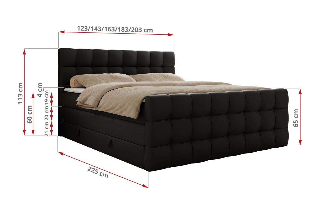 Łóżko kontynentalne - ALTIVO KING DUO - 140x200 - H4 - czarny, ekoskóra