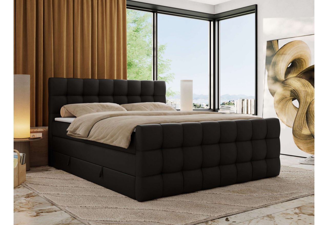 Łóżko kontynentalne - ALTIVO KING DUO - 160x200 - H4 - czarny, ekoskóra