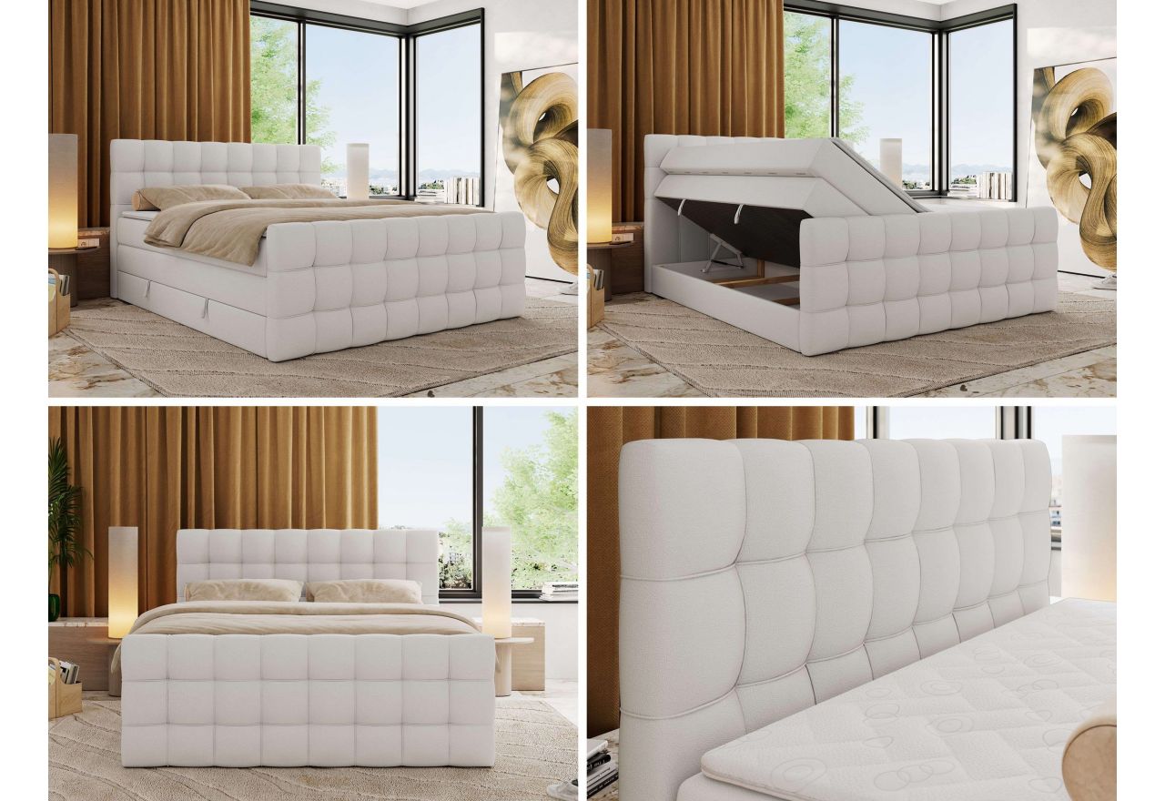 Łóżko kontynentalne - ALTIVO KING DUO - 140x200 - H3 - biały, ekoskóra