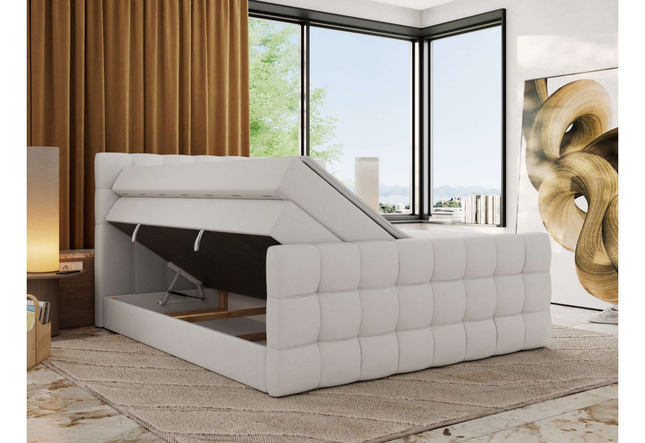 Łóżko kontynentalne - ALTIVO KING DUO - 160x200 - H3 - biały, ekoskóra