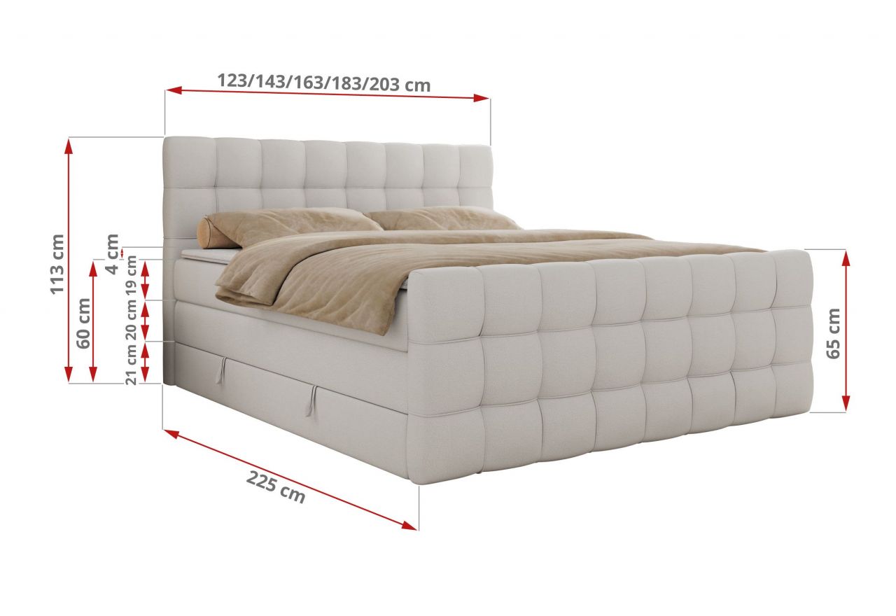 Łóżko kontynentalne - ALTIVO KING DUO - 120x200 - H4 - biały, ekoskóra