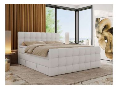 Łóżko kontynentalne - ALTIVO KING DUO - 160x200 - H4 - biały, ekoskóra