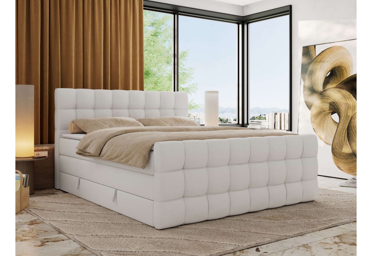 Łóżko kontynentalne - ALTIVO KING DUO - 200x200 - H4 - biały, ekoskóra