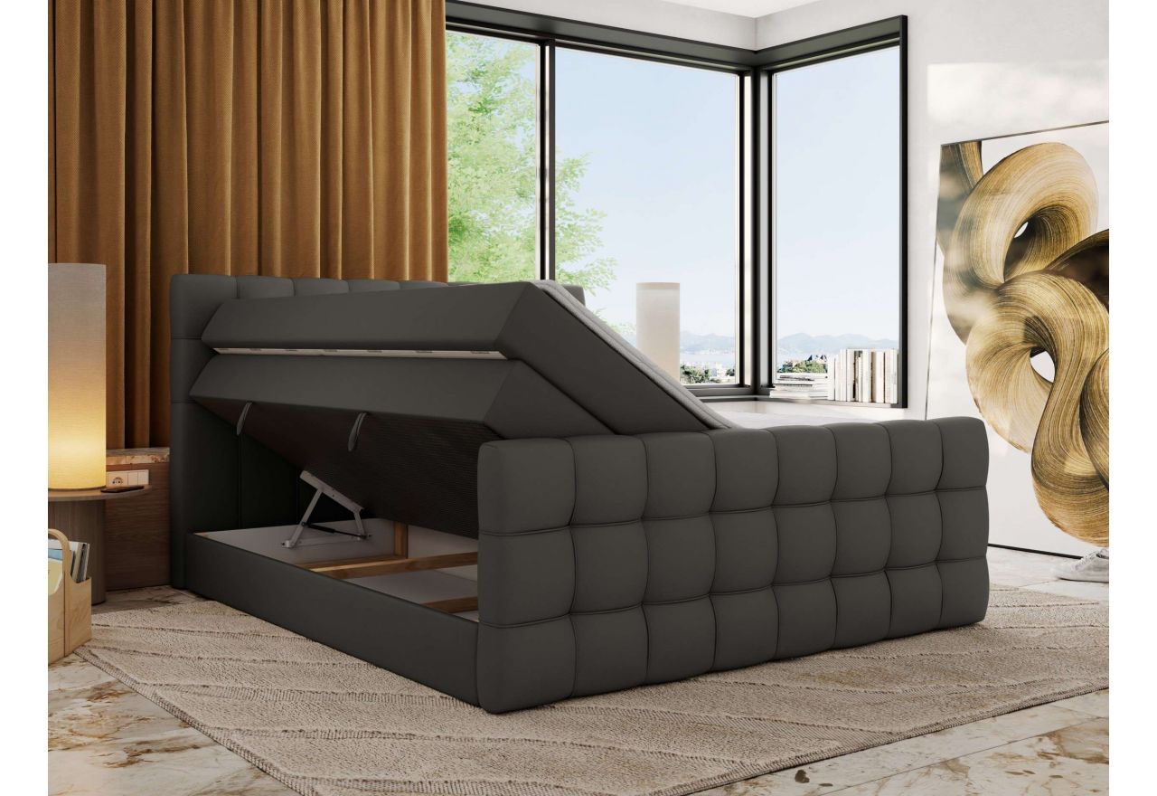 Łóżko kontynentalne - ALTIVO KING DUO - 140x200 - H3 - szary, ekoskóra