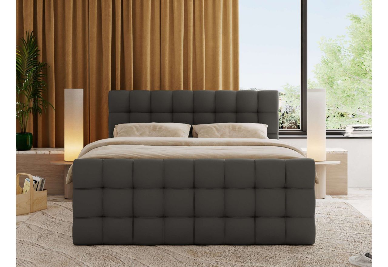 Łóżko kontynentalne - ALTIVO KING DUO - 160x200 - H3 - szary, ekoskóra