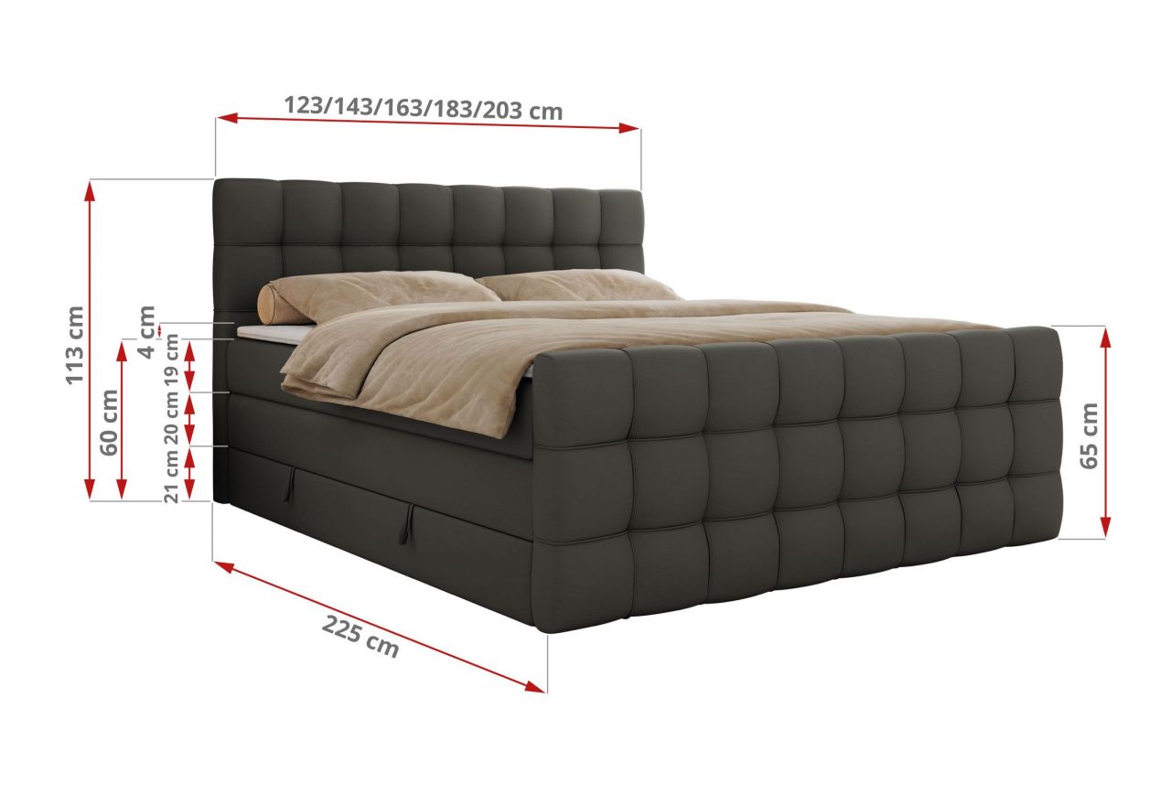 Łóżko kontynentalne - ALTIVO KING DUO - 160x200 - H4 - szary, ekoskóra