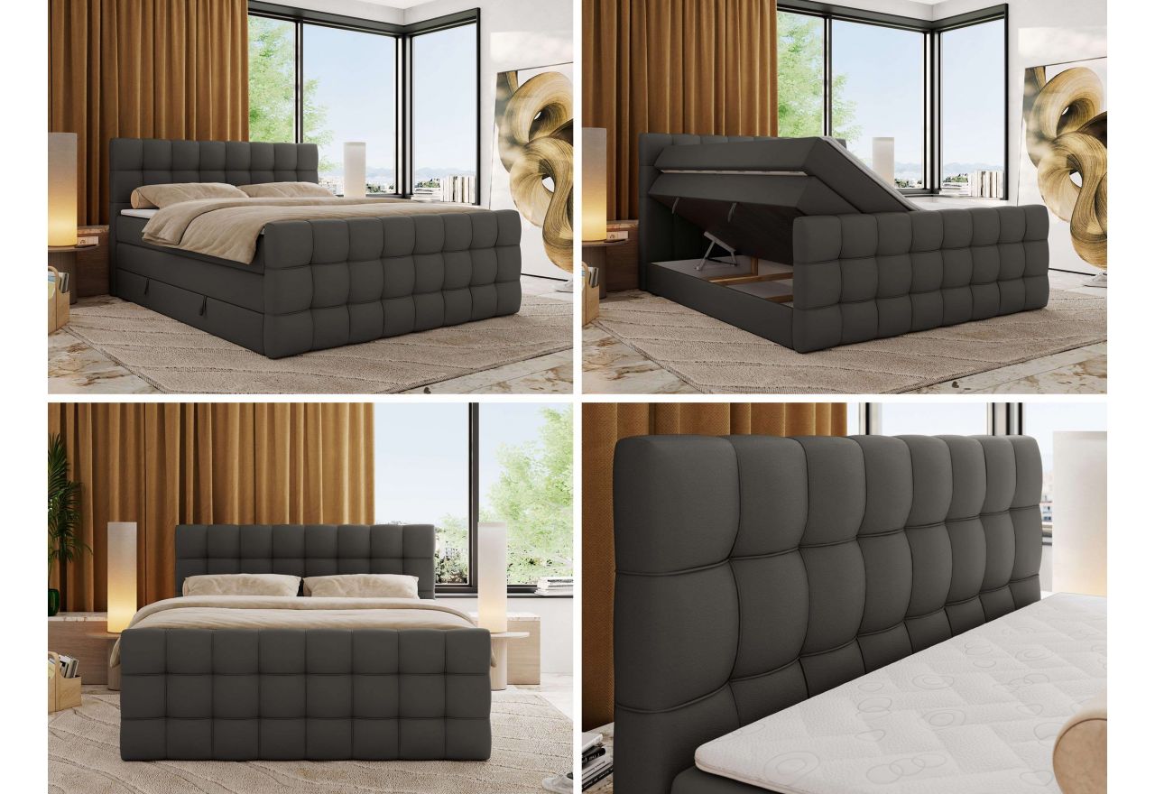 Łóżko kontynentalne - ALTIVO KING DUO - 160x200 - H4 - szary, ekoskóra