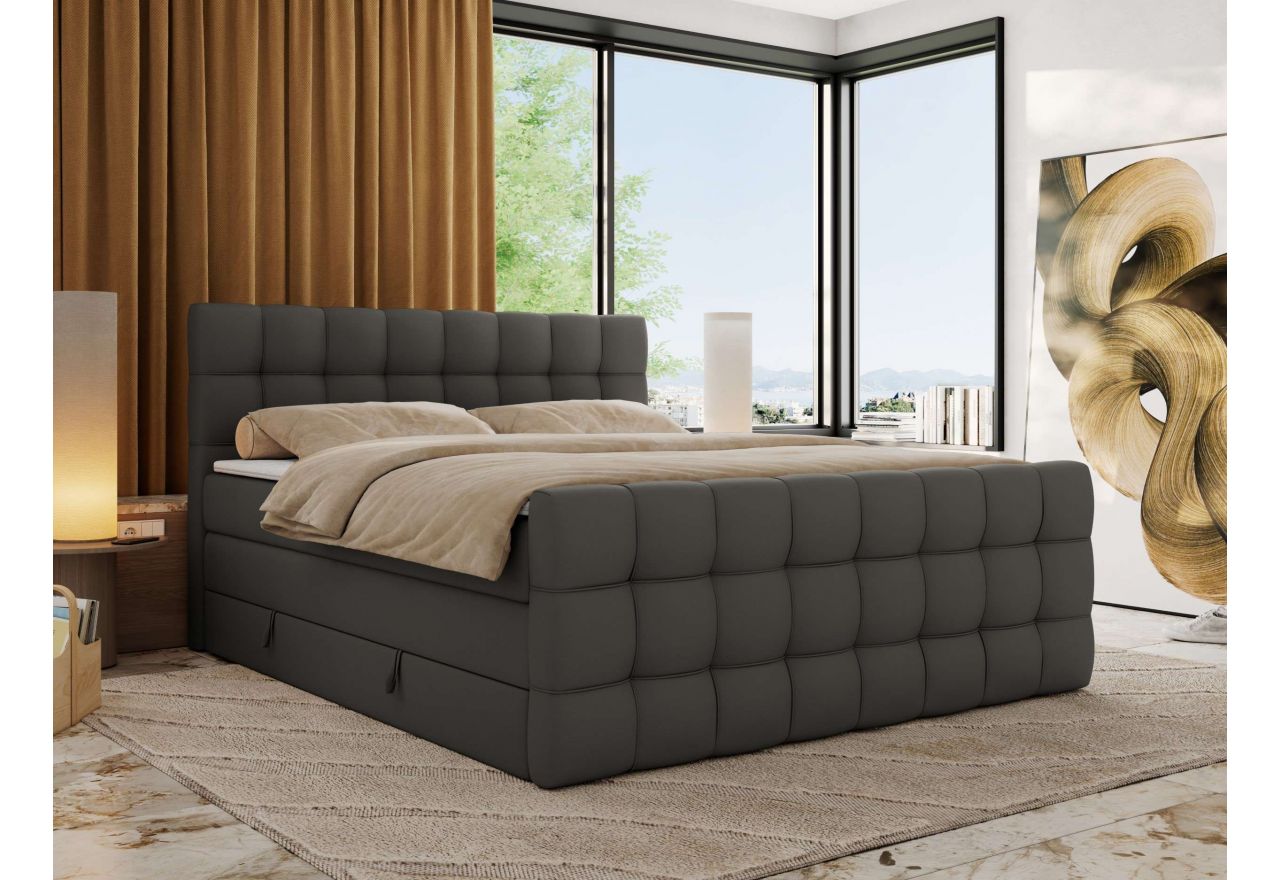 Łóżko kontynentalne - ALTIVO KING DUO - 200x200 - H4 - szary, ekoskóra