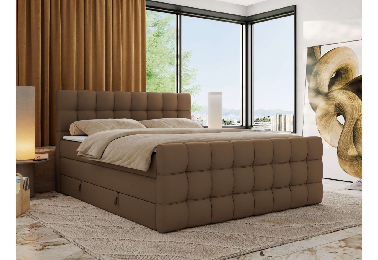 Łóżko kontynentalne - ALTIVO KING DUO - 140x200 - H3 - brązowy, ekoskóra