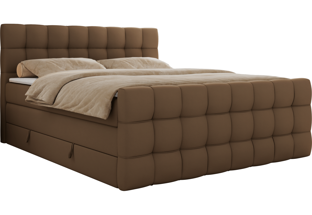Łóżko kontynentalne - ALTIVO KING DUO - 180x200 - H3 - brązowy, ekoskóra