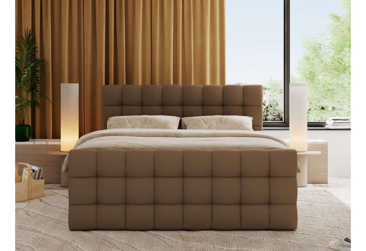 Łóżko kontynentalne - ALTIVO KING DUO - 200x200 - H3 - brązowy, ekoskóra