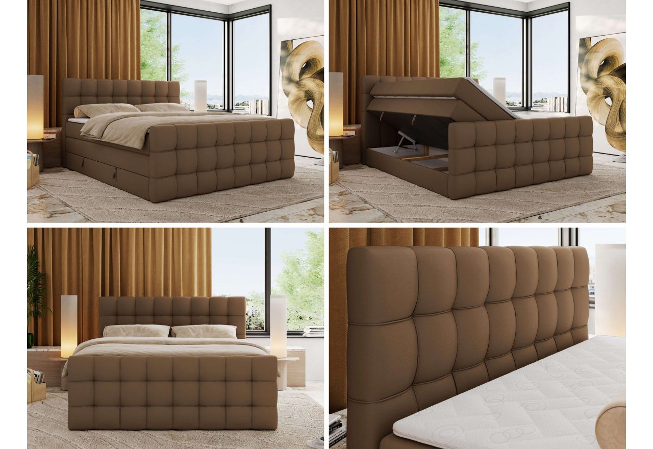 Łóżko kontynentalne - ALTIVO KING DUO - 200x200 - H3 - brązowy, ekoskóra