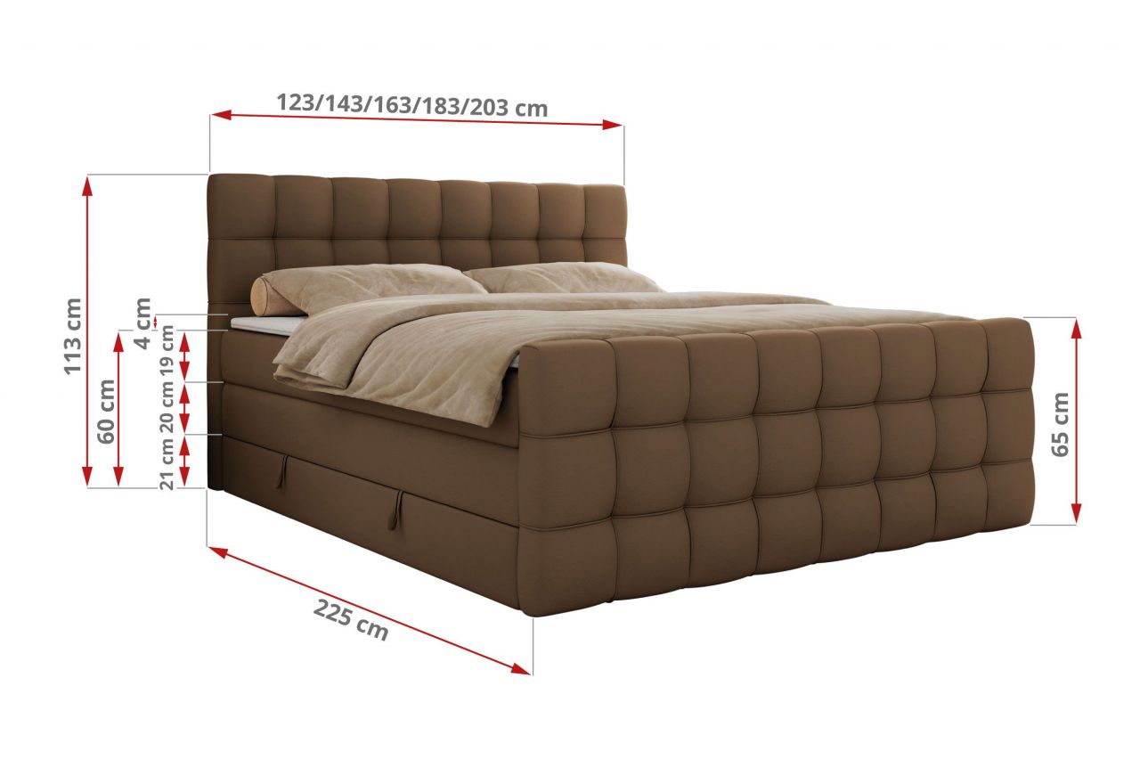 Łóżko kontynentalne - ALTIVO KING DUO - 120x200 - H4 - brązowy, ekoskóra