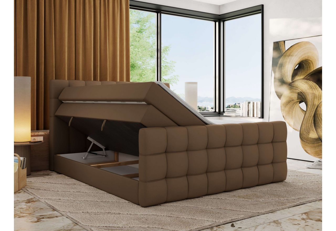 Łóżko kontynentalne - ALTIVO KING DUO - 120x200 - H4 - brązowy, ekoskóra