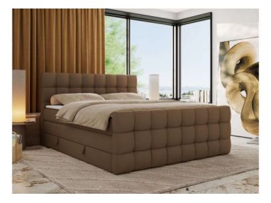 Łóżko kontynentalne - ALTIVO KING DUO - 140x200 - H4 - brązowy, ekoskóra