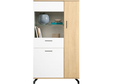 Niska witryna MALISE - Biały Lux / Dąb Biszkoptowy - OUTLETU