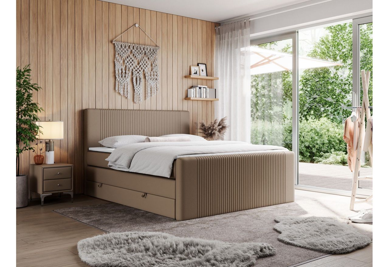 Łóżko kontynentalne KING DOREN 200x200 - Soft 34 - brązowa ekoskóra - OUTLET