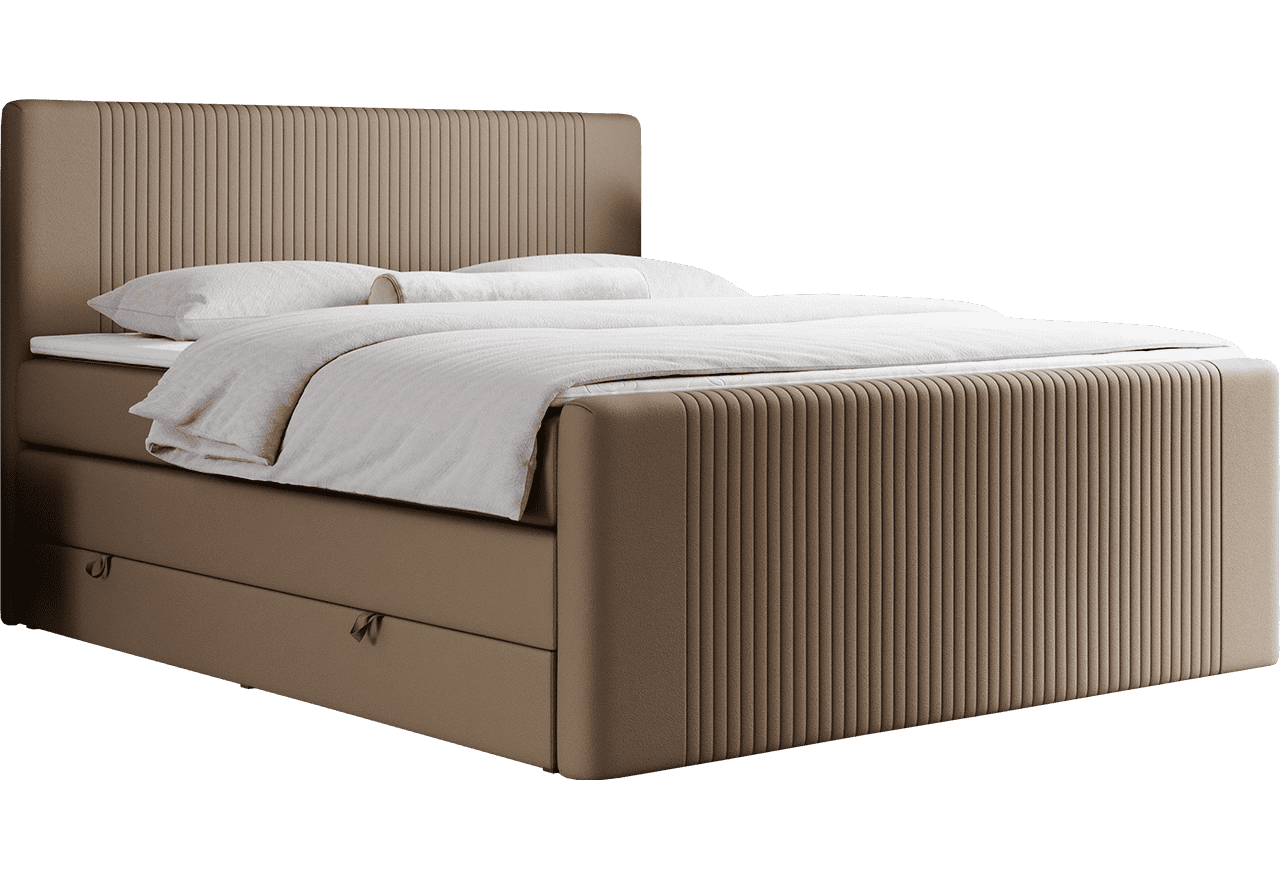 Łóżko kontynentalne KING DOREN 200x200 - Soft 34 - brązowa ekoskóra - OUTLET