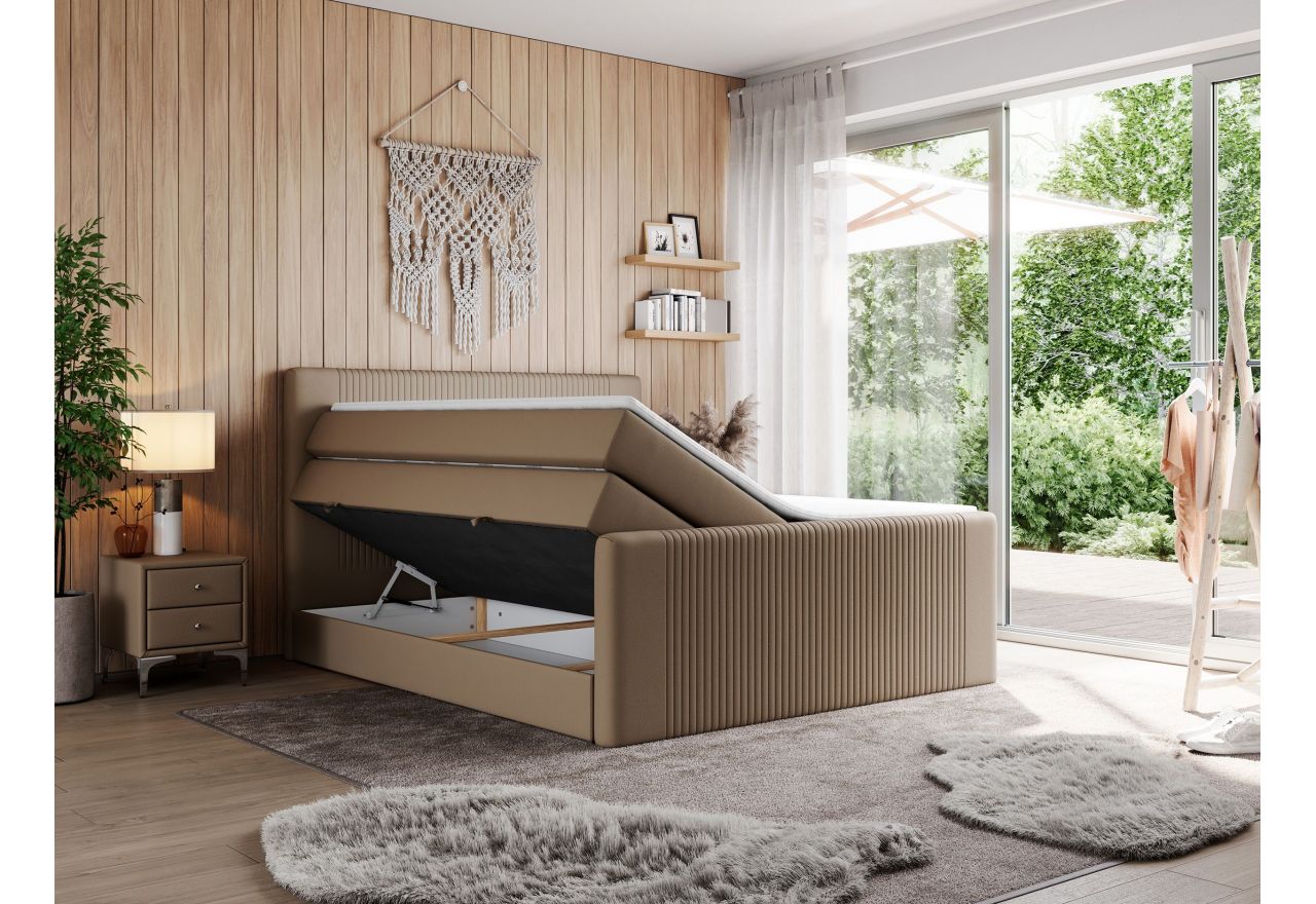 Łóżko kontynentalne KING DOREN 200x200 - Soft 34 - brązowa ekoskóra - OUTLET