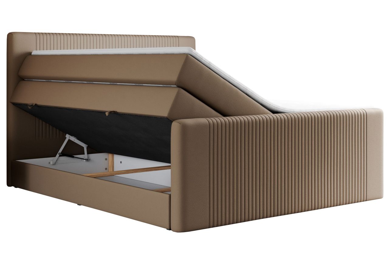 Łóżko kontynentalne KING DOREN 200x200 - Soft 34 - brązowa ekoskóra - OUTLET