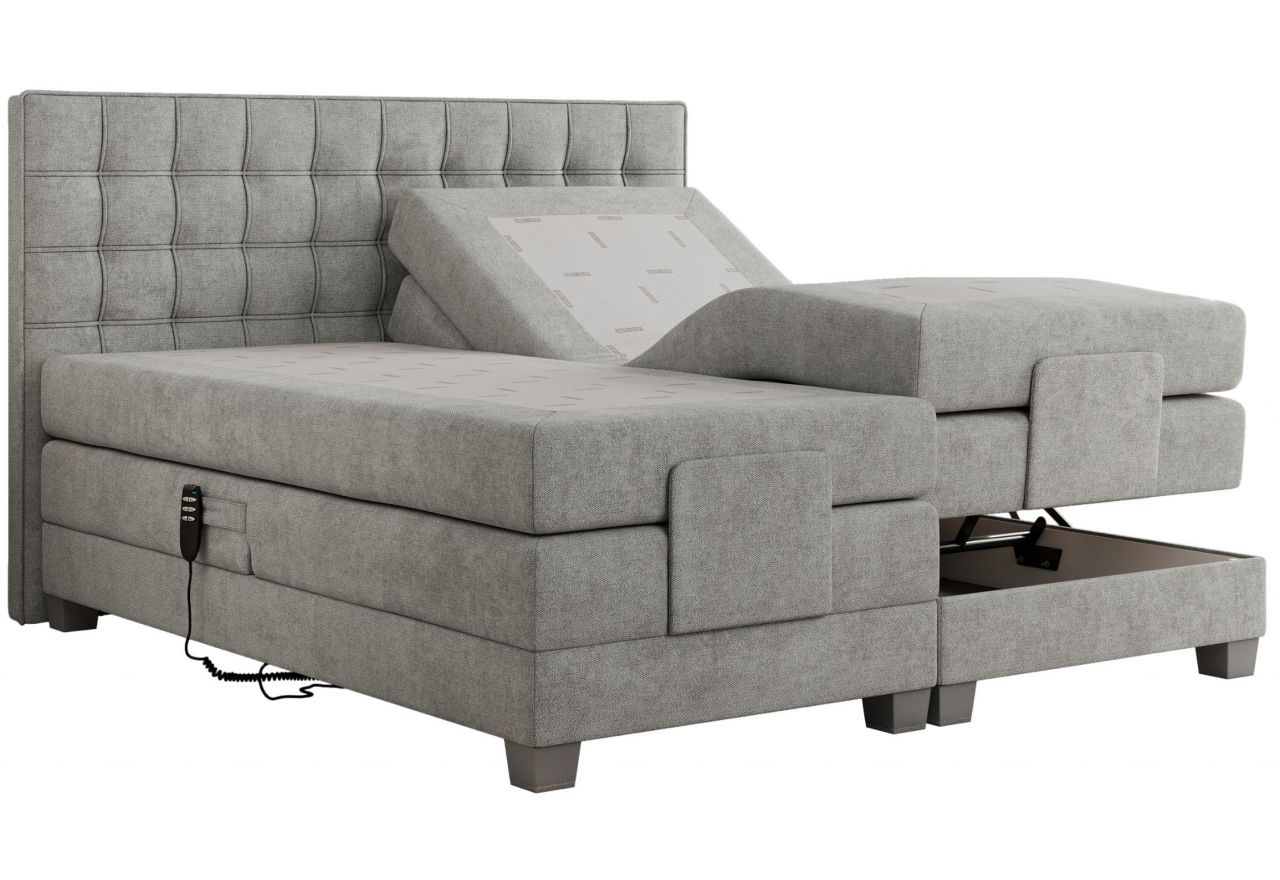 Łóżko kontynentalne, elektrycznie sterowane z pilota - ELECTRO 160x200 - H3 - jasnoszary, struktura