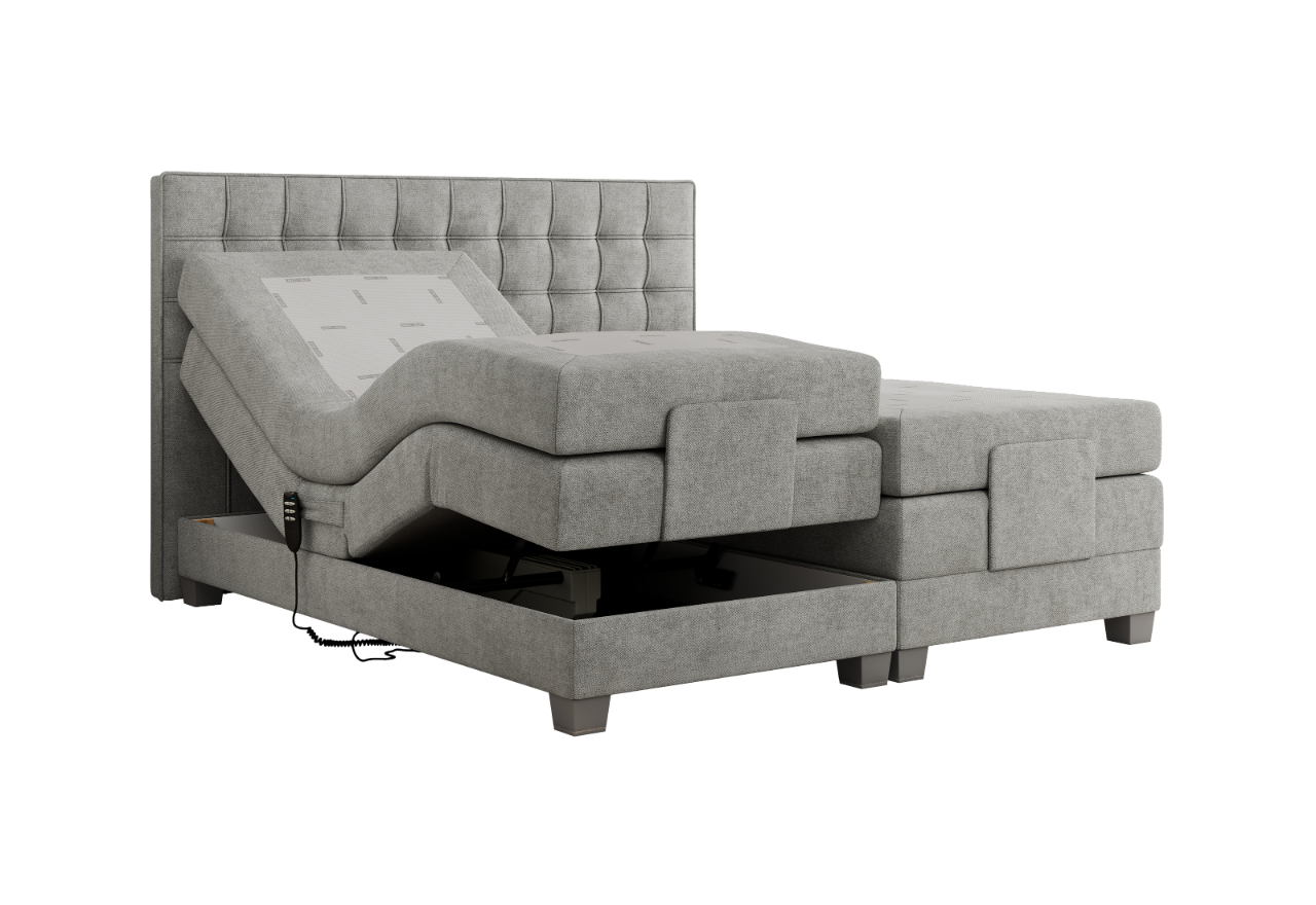 Łóżko kontynentalne, elektrycznie sterowane z pilota - ELECTRO 180x200 - H3 - jasnoszary, struktura