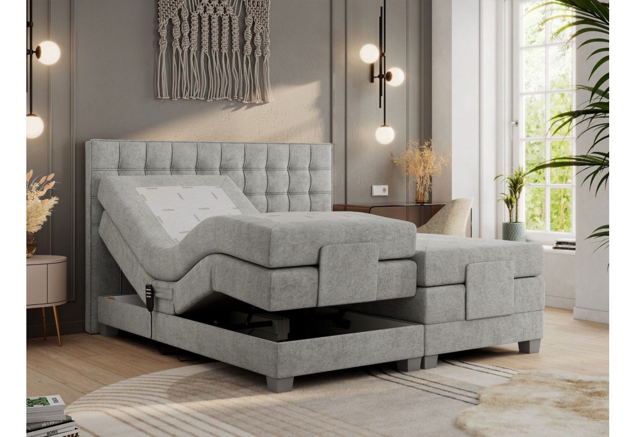 Łóżko kontynentalne, elektrycznie sterowane z pilota - ELECTRO 200x200 - H4 - jasnoszary, struktura