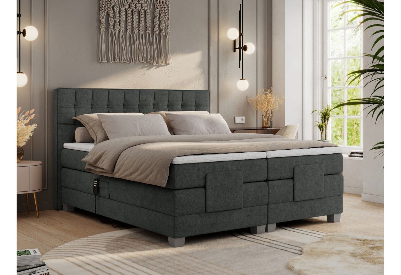 Łóżko kontynentalne, elektrycznie sterowane z pilota - ELECTRO 200x200 - H3 - ciemnoszary, struktura