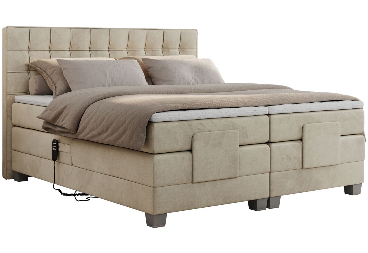 Łóżko kontynentalne, elektrycznie sterowane z pilota - ELECTRO 180x200 - H3 - beżowy, welwet