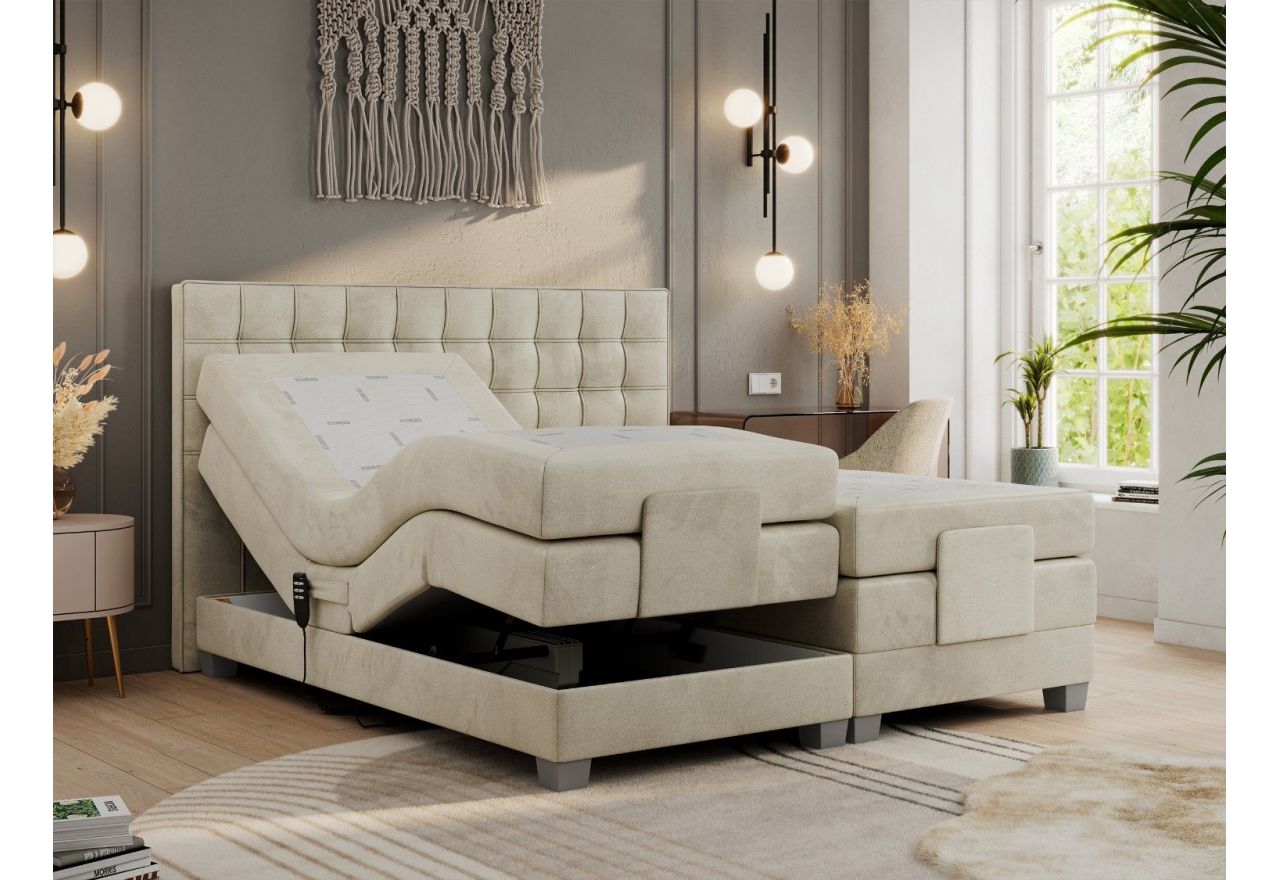 Łóżko kontynentalne, elektrycznie sterowane z pilota - ELECTRO 180x200 - H4 - beżowy, welwet