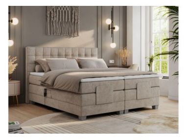 Łóżko kontynentalne, elektrycznie sterowane z pilota - ELECTRO 160x200 - H4 - beżowy, struktura