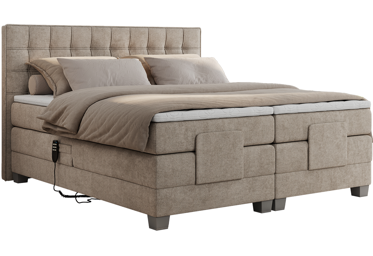 Łóżko kontynentalne, elektrycznie sterowane z pilota - ELECTRO 200x200 - H4 - beżowy, struktura