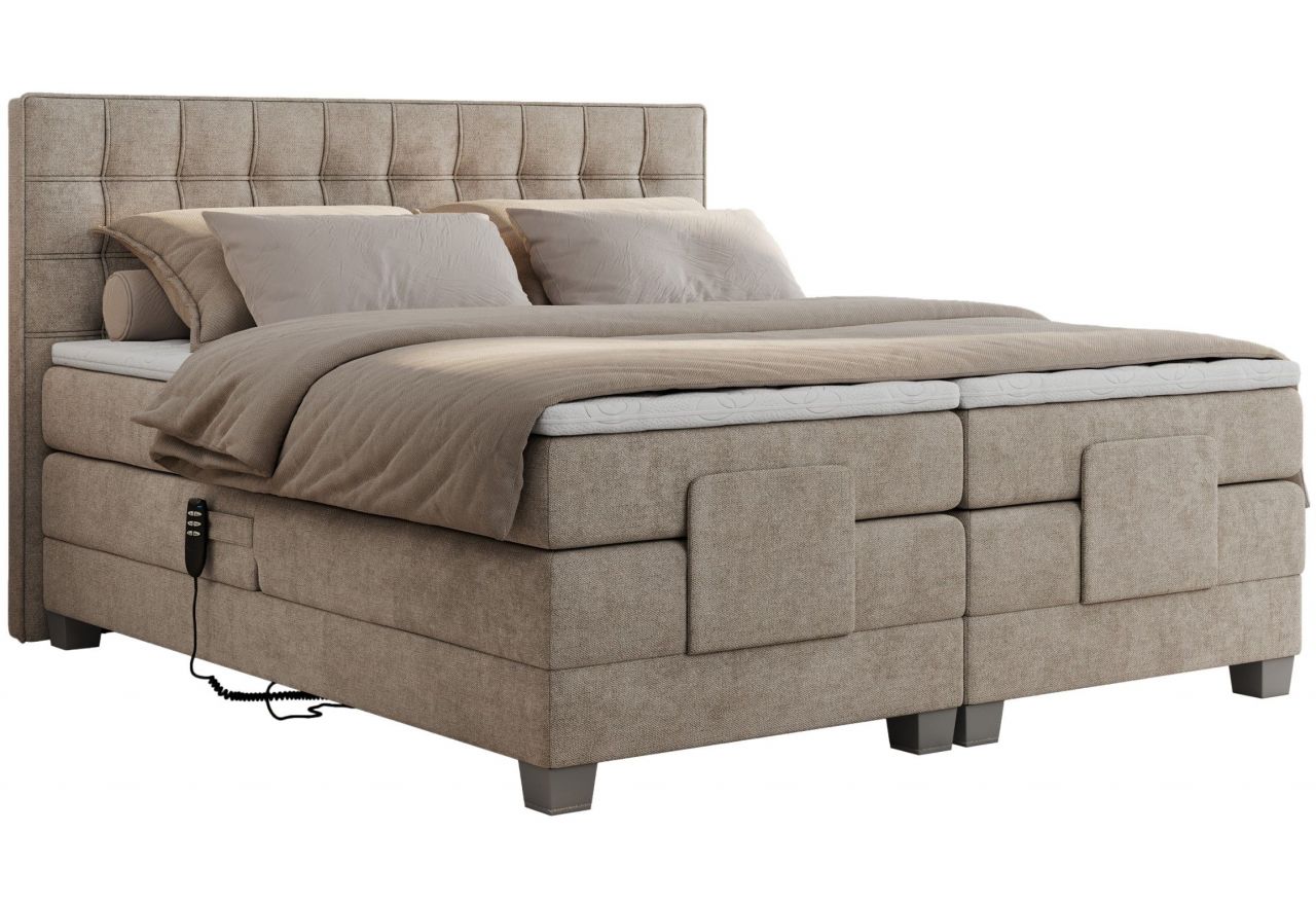 Łóżko kontynentalne, elektrycznie sterowane z pilota - ELECTRO 200x200 - H4 - beżowy, struktura