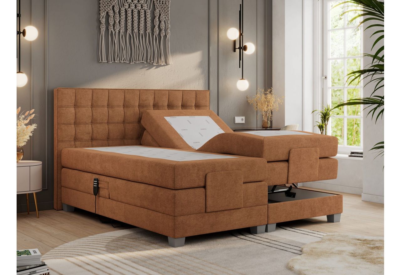 Łóżko kontynentalne, elektrycznie sterowane z pilota - ELECTRO 140x200 - H3 - pomarańczowy, struktura