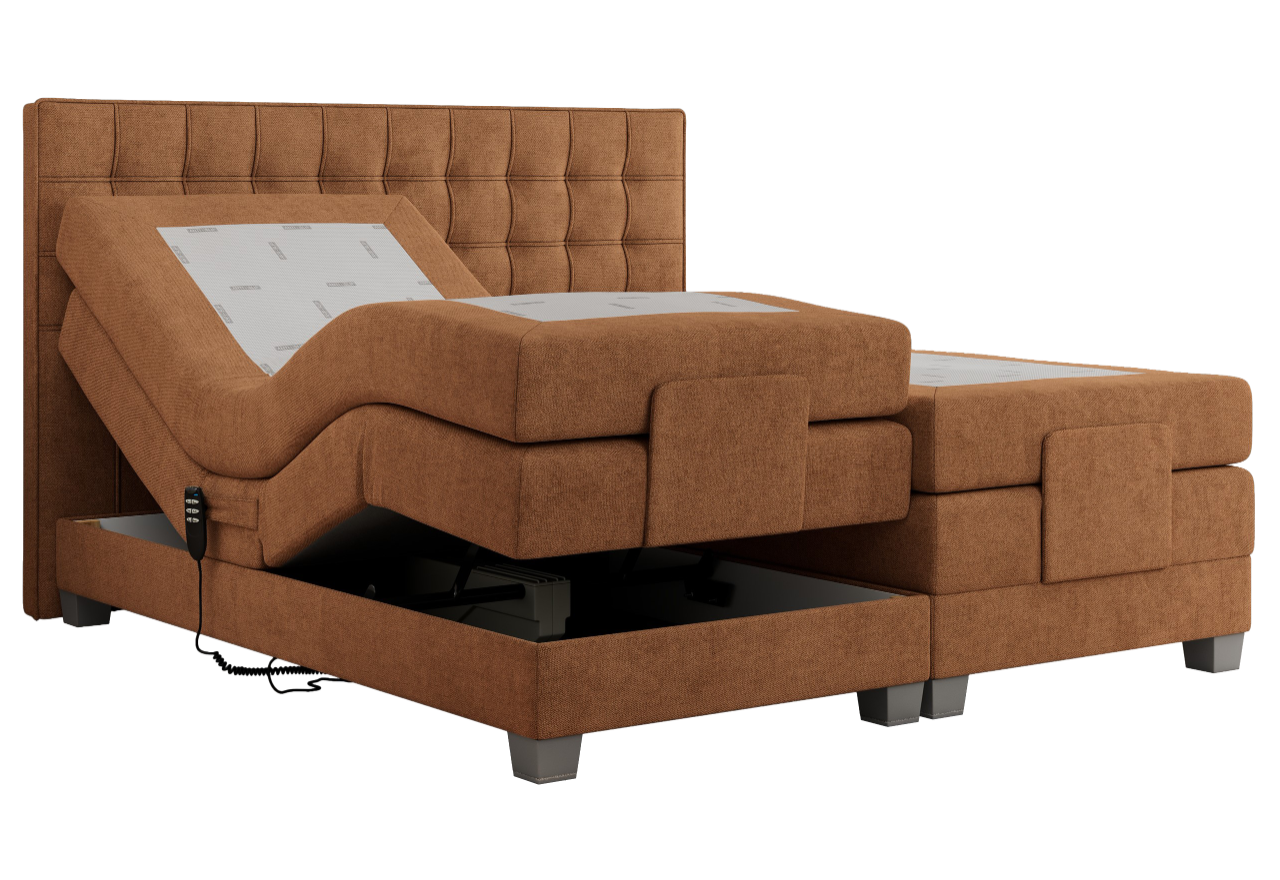 Łóżko kontynentalne, elektrycznie sterowane z pilota - ELECTRO 180x200 - H3 - pomarańczowy, struktura