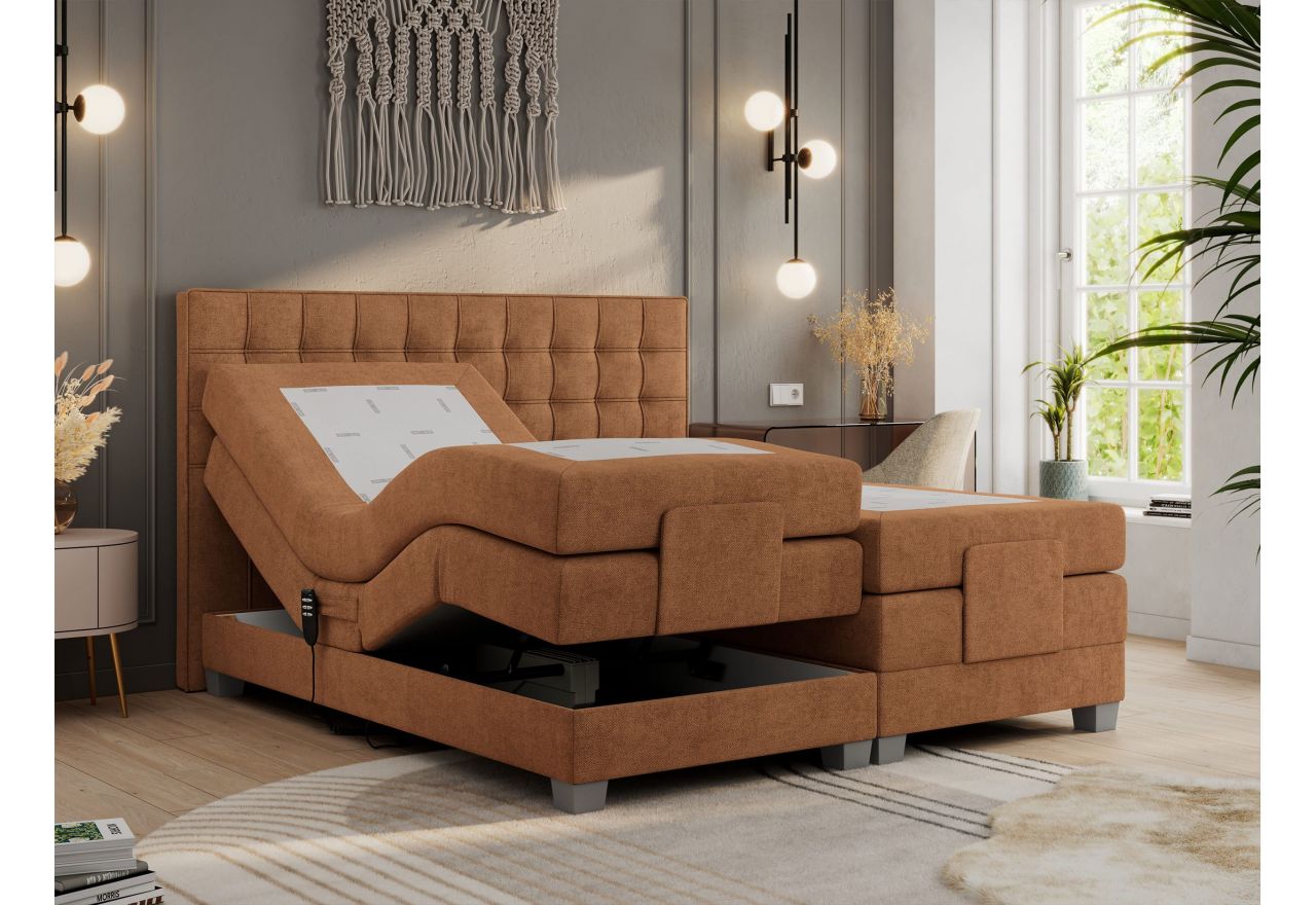 Łóżko kontynentalne, elektrycznie sterowane z pilota - ELECTRO 180x200 - H3 - pomarańczowy, struktura