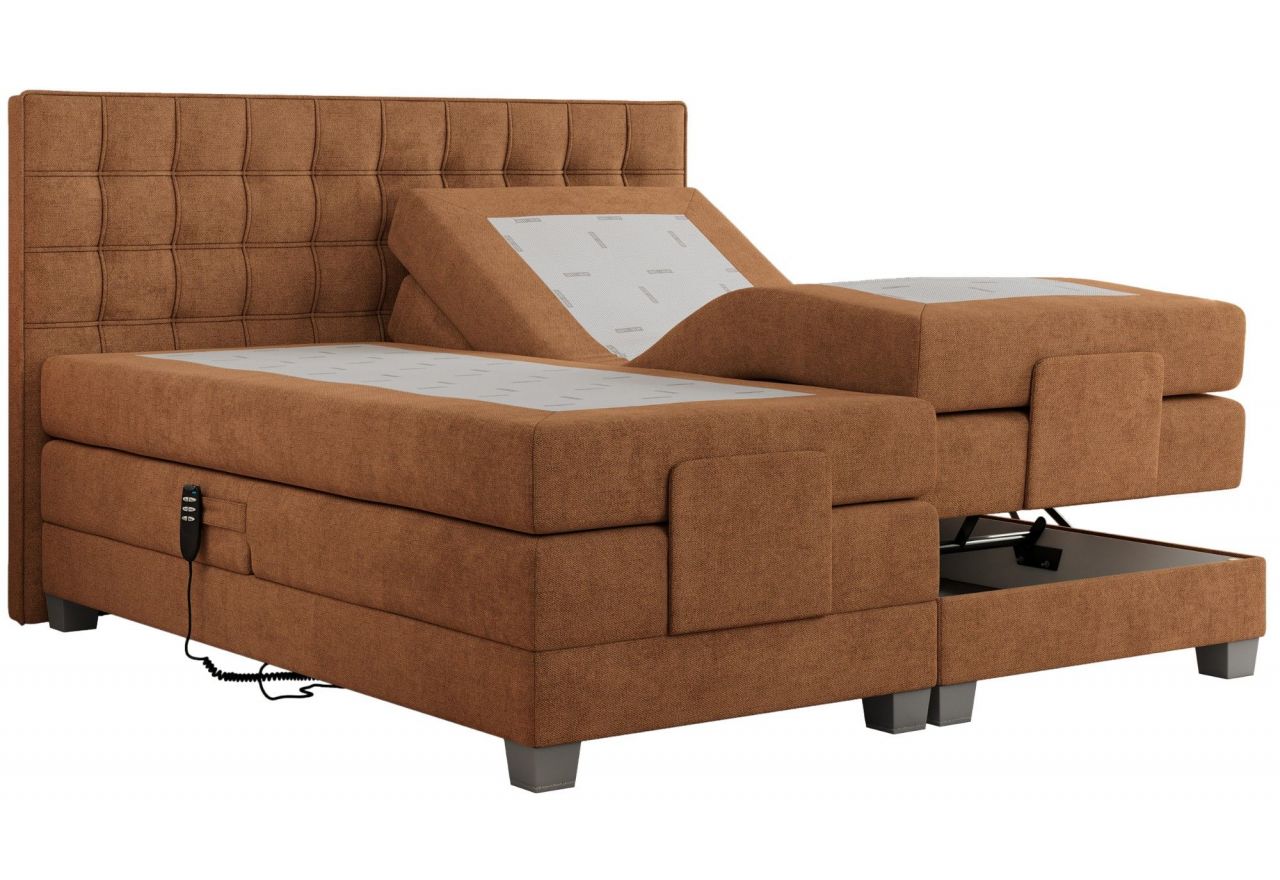 Łóżko kontynentalne, elektrycznie sterowane z pilota - ELECTRO 200x200 - H4 - pomarańczowy, struktura