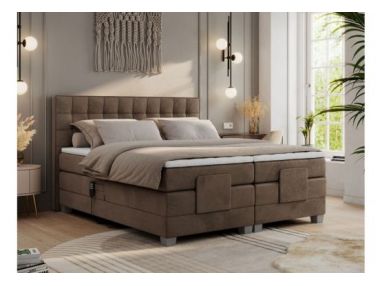 Łóżko kontynentalne, elektrycznie sterowane z pilota - ELECTRO 200x200 - H3 - brązowy, welwet