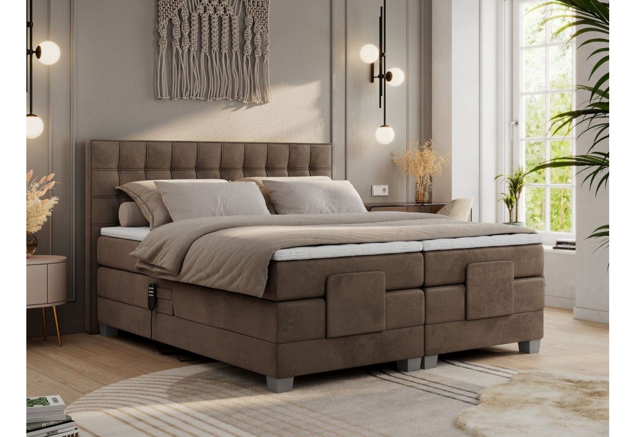 Łóżko kontynentalne, elektrycznie sterowane z pilota - ELECTRO 140x200 - H4 - brązowy, welwet