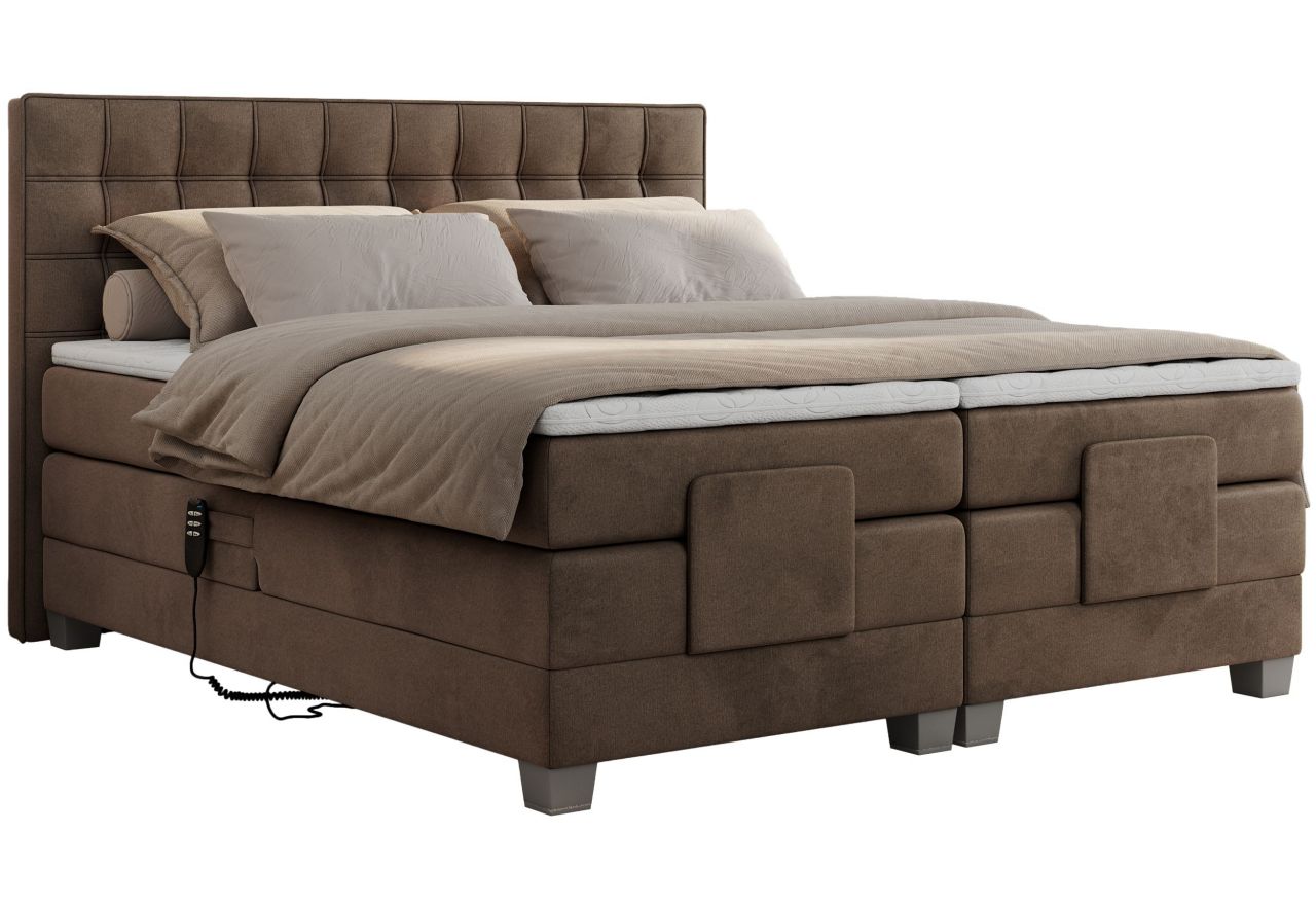 Łóżko kontynentalne, elektrycznie sterowane z pilota - ELECTRO 180x200 - H4 - brązowy, welwet