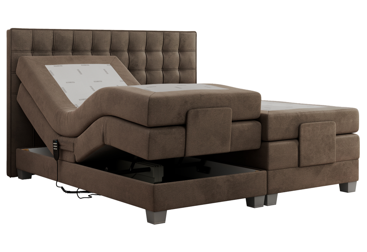 Łóżko kontynentalne, elektrycznie sterowane z pilota - ELECTRO 200x200 - H4 - brązowy, welwet