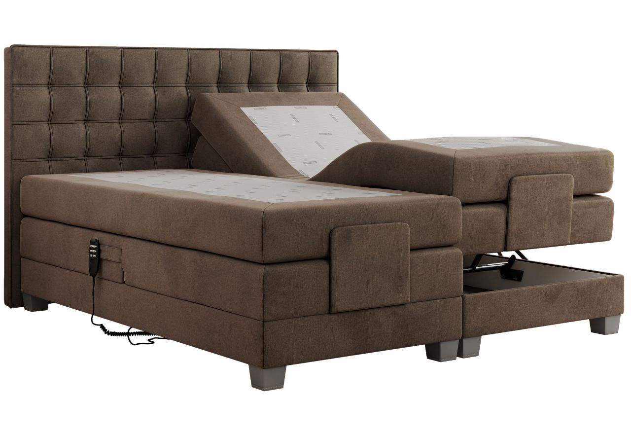 Łóżko kontynentalne, elektrycznie sterowane z pilota - ELECTRO 200x200 - H4 - brązowy, welwet