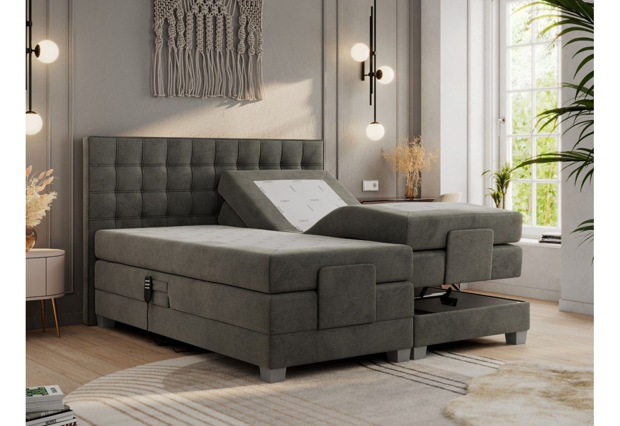 Łóżko kontynentalne, elektrycznie sterowane z pilota - ELECTRO 140x200 - H3 - ciemnoszary, welwet