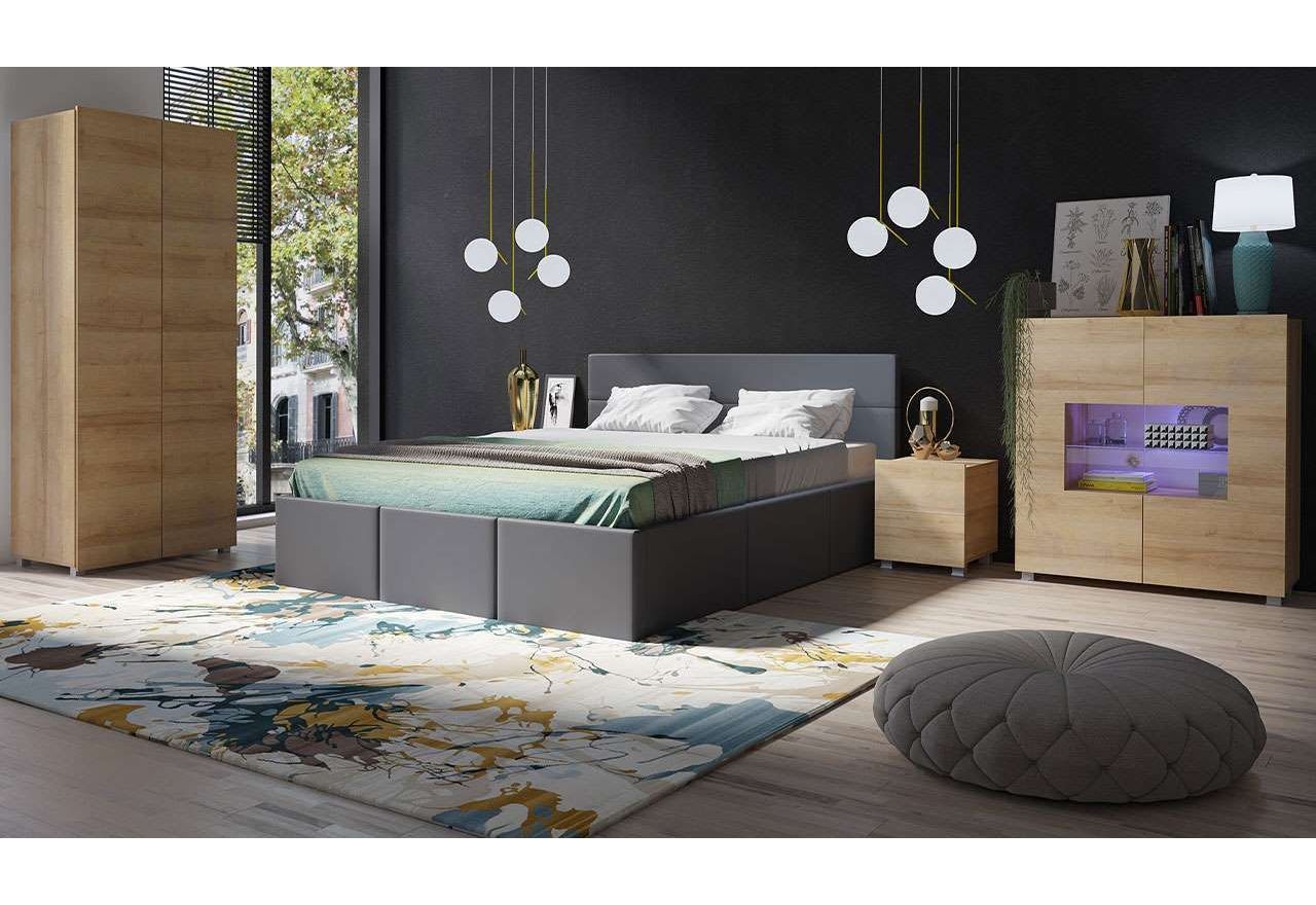 Luksusowy zestaw mebli razem z komodą z opcją LED oraz łóżkiem podwójnym 160x200 cm - CONTROL