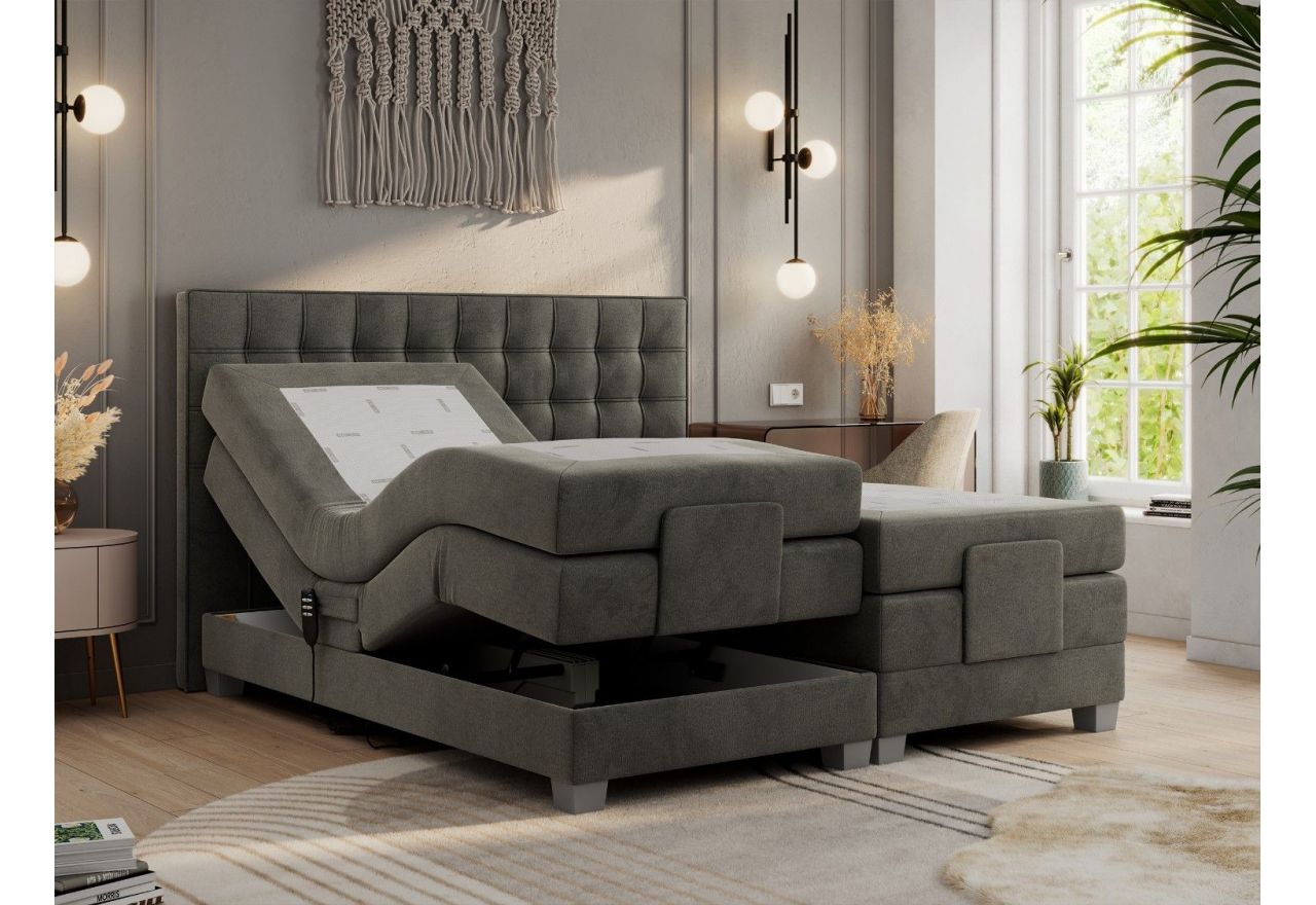 Łóżko kontynentalne, elektrycznie sterowane z pilota - ELECTRO 140x200 - H4 - ciemnoszary, welwet