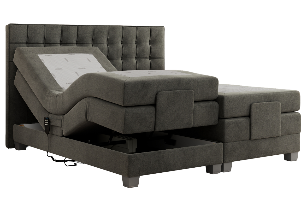 Łóżko kontynentalne, elektrycznie sterowane z pilota - ELECTRO 160x200 - H4 - ciemnoszary, welwet