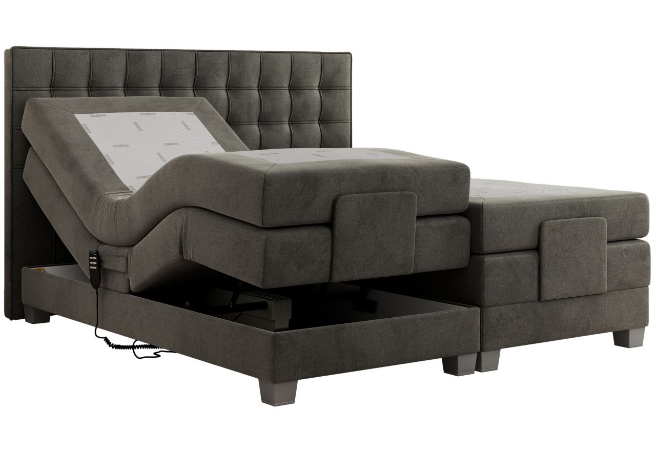 Łóżko kontynentalne, elektrycznie sterowane z pilota - ELECTRO 160x200 - H4 - ciemnoszary, welwet