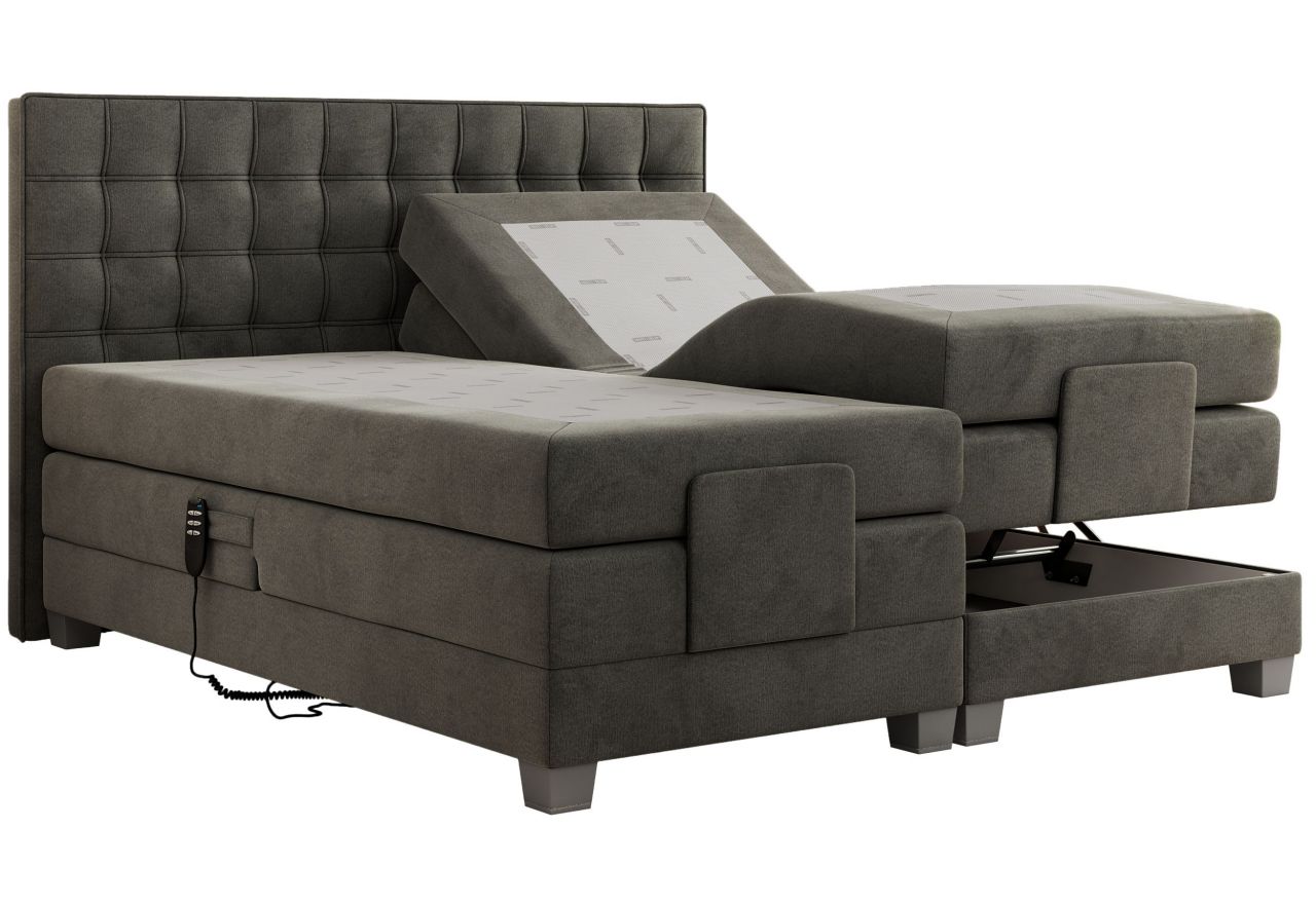 Łóżko kontynentalne, elektrycznie sterowane z pilota - ELECTRO 200x200 - H4 - ciemnoszary, welwet