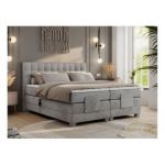 Łóżko kontynentalne, elektrycznie sterowane z pilota - ELECTRO 160x200 - H3 - jasnoszary, welwet